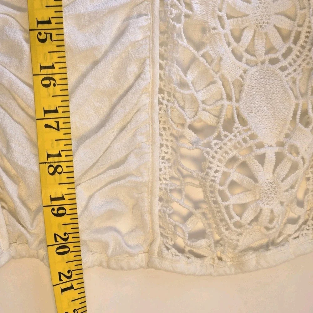 Free People White Boho Blouse Crochet Lace‎ Inserts Size L Top Euro Summer